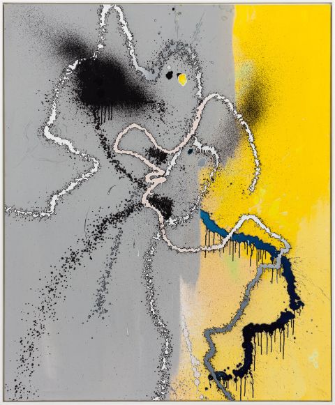 Max Schulze, Ohne Titel, 2014, Acryl, Tusche und Sprayfarbe auf Leinwand, 170 x 140 cm, Museum Ratingen, © Max Schulze 2026